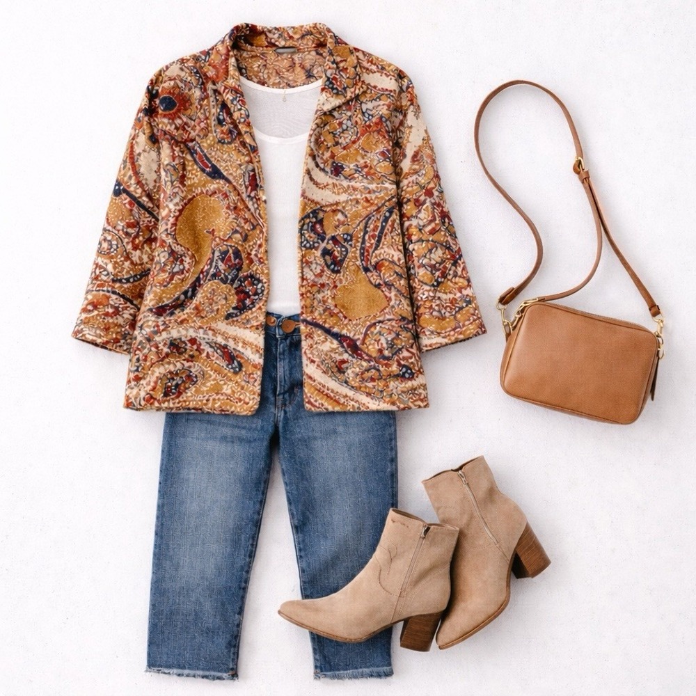 Moth By Anthropologie Women's Paisley Intarsia Blazer Sweater Jacket Size Small